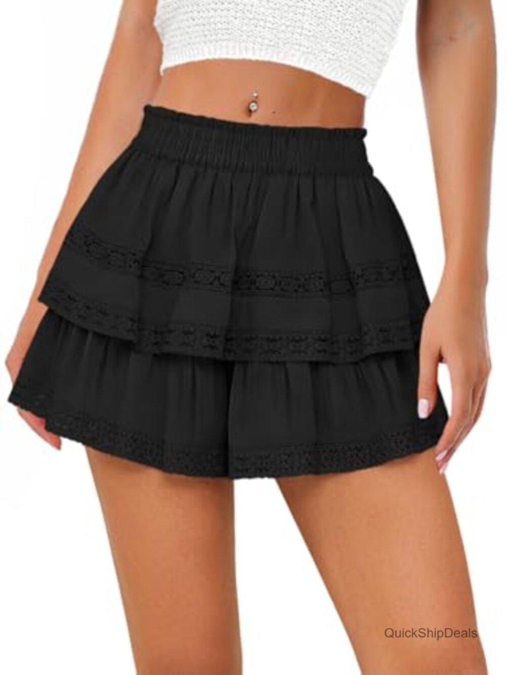 Women's Lace Ruffle Skort with Shorts Summer Flowy Tiered Skirt